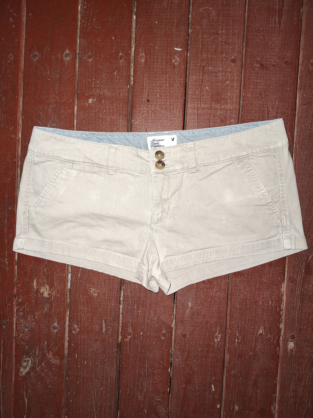 American Eagle Outfitters Beige Low-Rise Cotton Blend Micro Mini Booty Shorts